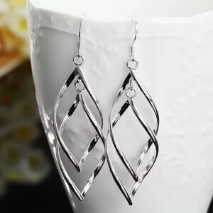925 Sterling Silver Dangle Hook Earings Twist Women's Anniversary Birthday Gift